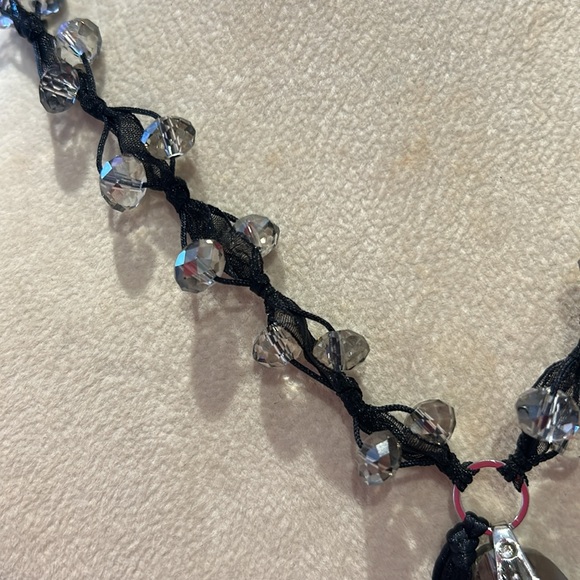 Black Diamond Crystal & Tulle Beaded Necklace-Adjustable-Boutique - Picture 3 of 11